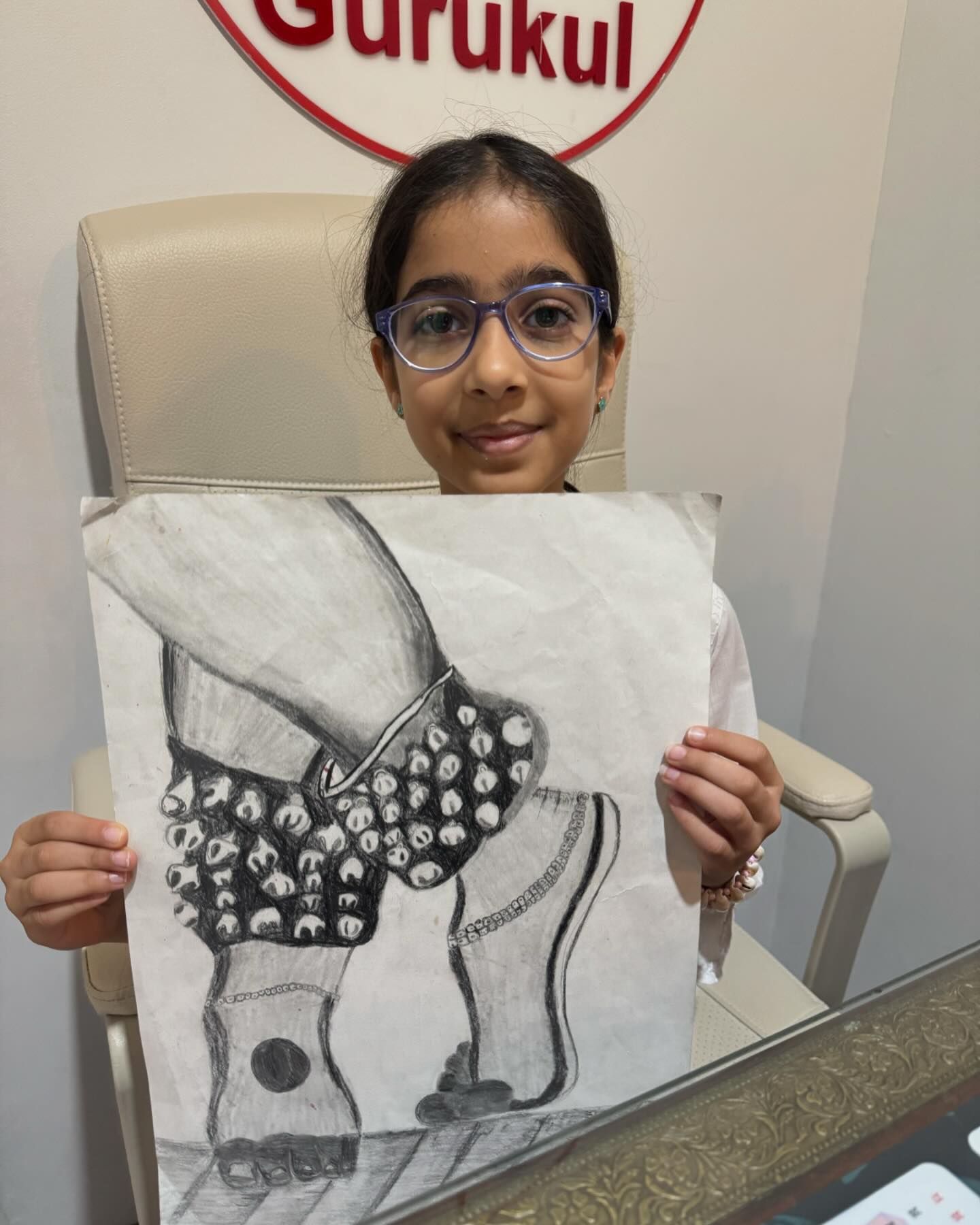 Ameera Muhammad, a kathak learner of Grade 2 at Gurukul is also a budding artist of sorts. Securing a top position in her school, Ameera presented her work to us today at the studio. We’re hiring her for sure!!!